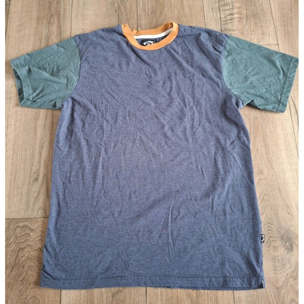 Billabong Classic Blue Green Orange Color Block Crew Neck Tshirt Men's Large